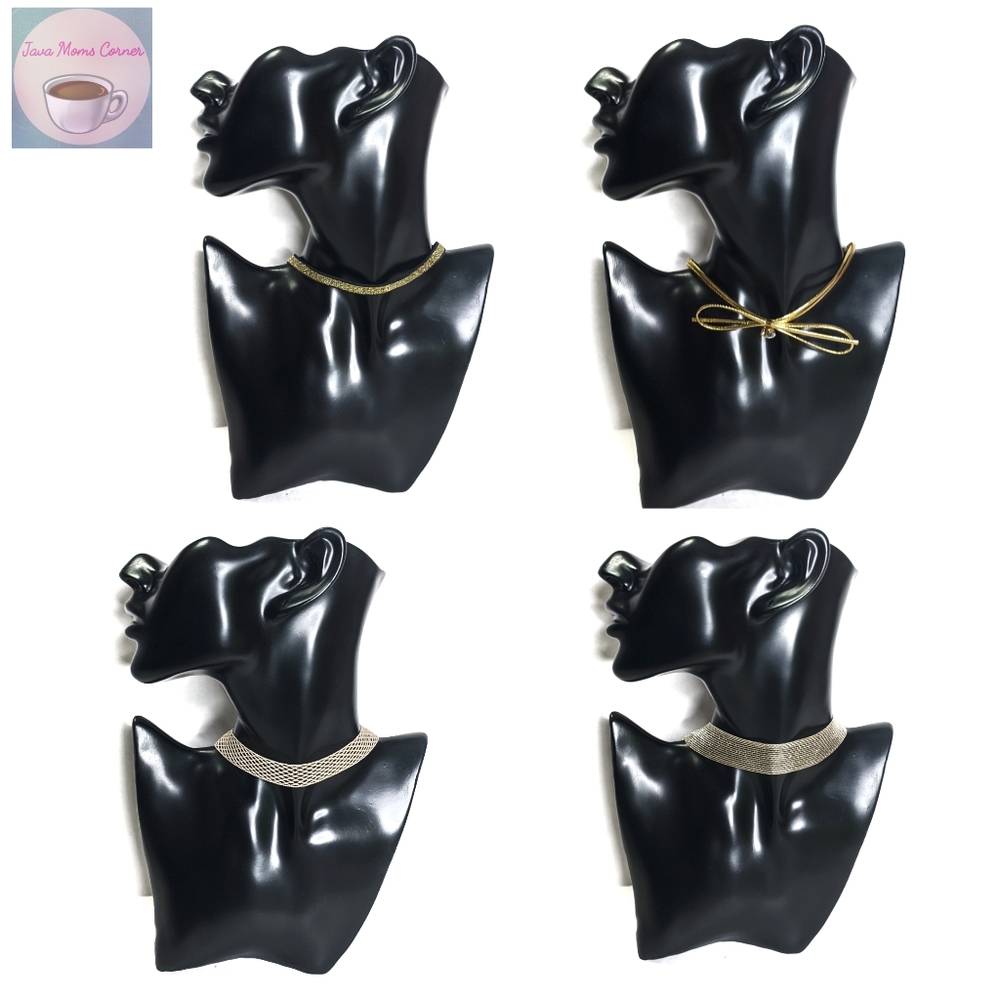 Set Of 4 Costume Fashion Chokers Metallic Gold